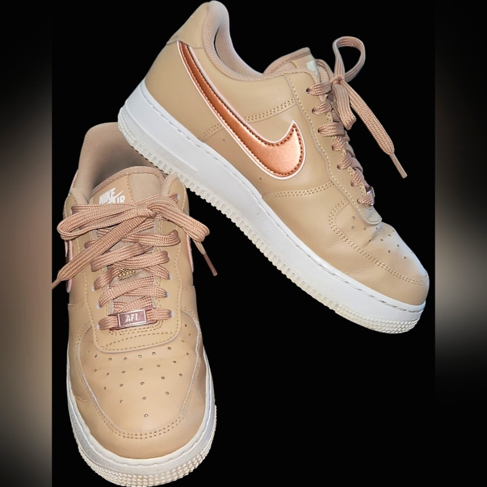 Nike Air Force 1 ‘07 ESS W Sneakers In Hemp/Metallic Rose  Gold Size 8